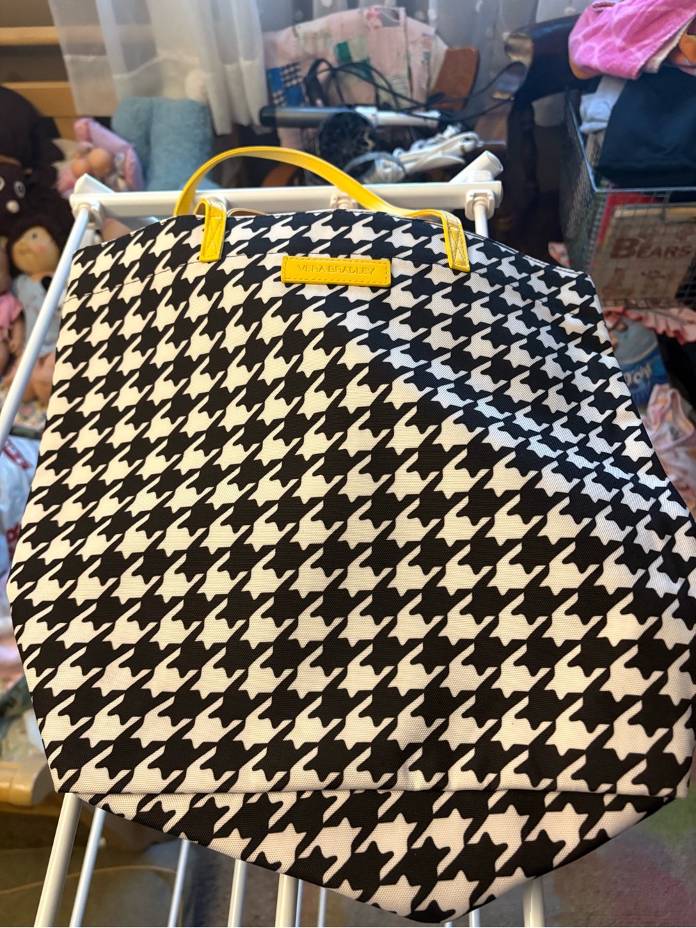 Vera Bradley Black & White Houndstooth Tote with Yellow Trim